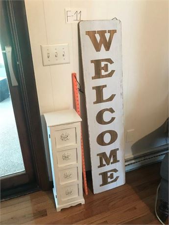 Welcome Sign & Small Cabinet