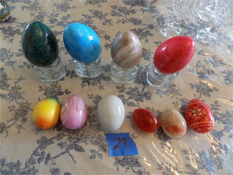 Decorative Stone Eggs, Large Variety, Glass Holders