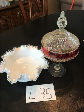 Fenton Silver Crest Spanish Lace & Indiana Glass Candy Dish