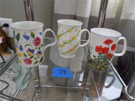 Vintage Bone China Floral Mugs, Chadsworth, Dunoon, Rose of England(3)