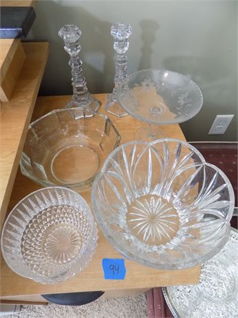 Crystal and Glass Serving Bowls and Candlesticks