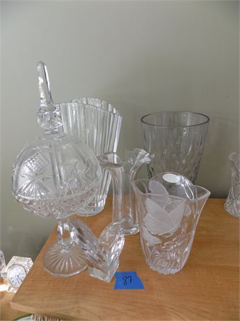 Vintage Crystal Vases and Dish, Full Lead Crystal Block