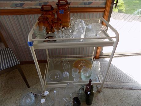 Serving Cart, White Metal and Glass