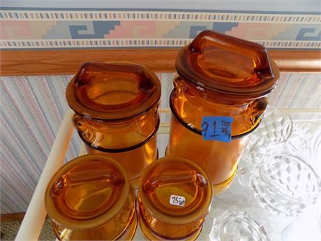 Amber Glass Jars, Clear Jars and Bowls