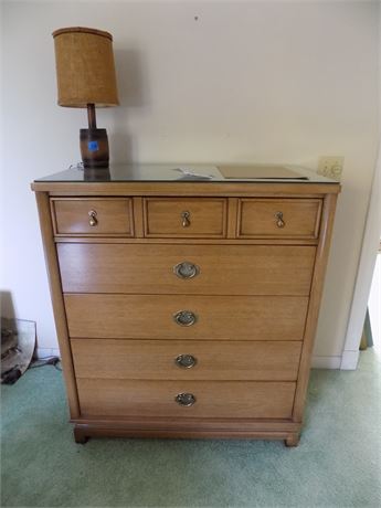 Vintage Mid-Century 5-Drawer Dresser, American by Martinsville, Glass Top