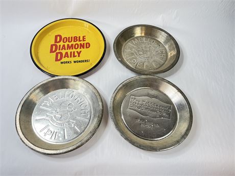 Vtg Metal Pie Pans Vtg 9" & 10" Advertising.