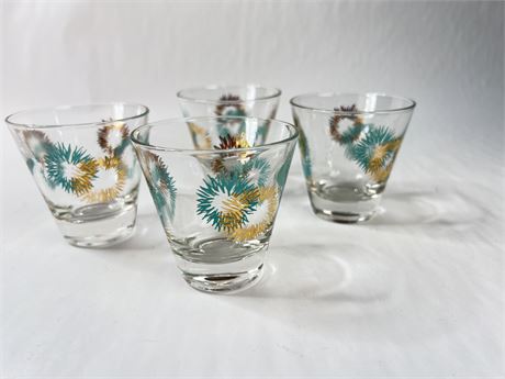 MCM Atomic Double Shot Glasses Aqua Gold Federal Glass