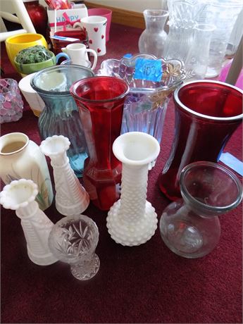 Glass Vases, Red, Pinks, White
