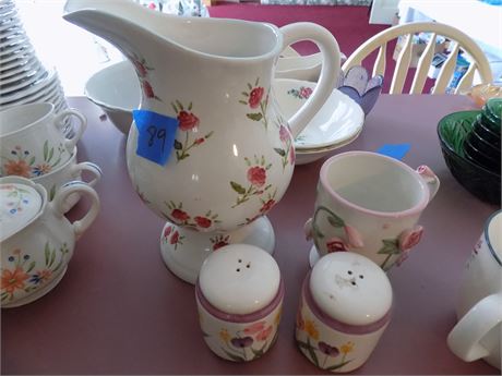 Floral Print Dishes, Pitcher, Salt Pepper