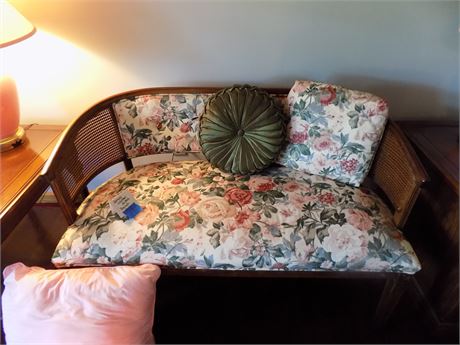 Furniture Floral and Wicker Rounded Back Love Seat