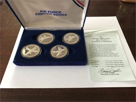 (4 Troy Ounces with COA) Air Force Fighter Series Silver Proof Set