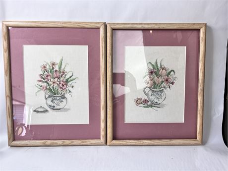 Counted Cross Stitch Pictures Pair Floral