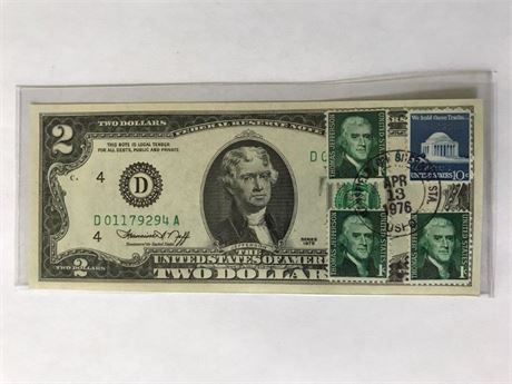 1976 US $2 Bill Stamped APR 13 1976