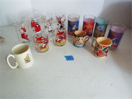 Vintage Character Glass Collection, Popeye, Disney, Dukes of Hazzard