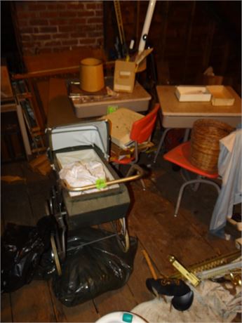Attic Clean Out 2- Hard to say what you will find Desks Troller Bed