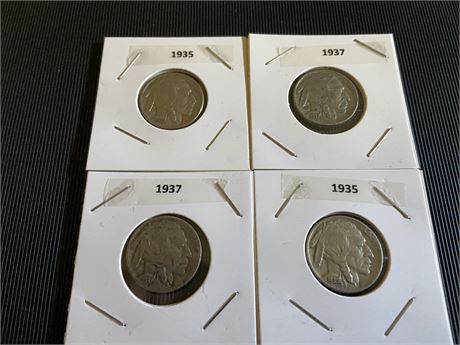 1935,1935,1937,1937 Buffalo Nickels
