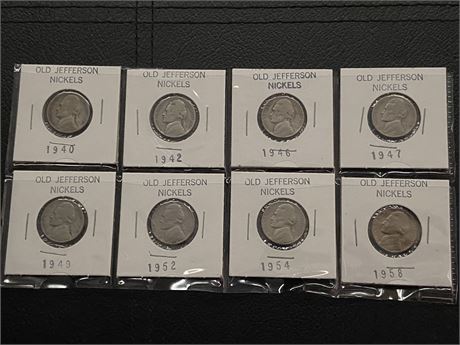 1940, 1942, 1946, 1947, 1949, 1952, 1954, 1958, Jefferson Nickels
