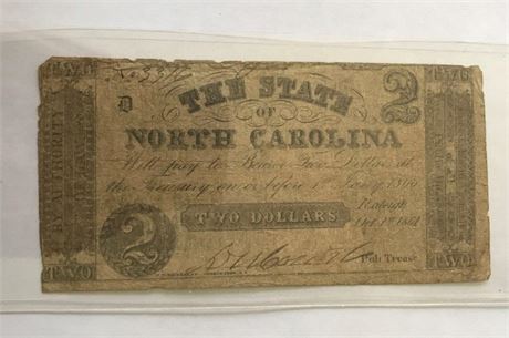 Oct. 1st 1861 North Carolina Two Dollar Bill