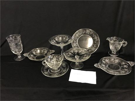 Fostoria Willowmere? Rose Print Glass Set