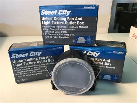 3 Steel City Union Ceiling Fan & Light Fixture Outlet Boxes