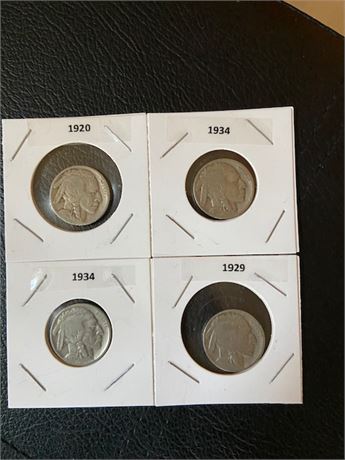 Buffalo Nickels - 1934, 1934, 1920, 1929