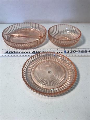 3 Pcs. of Pink Depression Glass