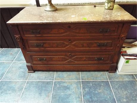 Antique Wood and Stone Dresser