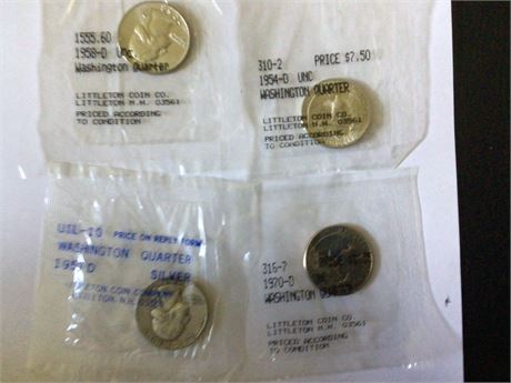 1954-D, 1957-D, 1958-D, 1970-D Washington Quarters