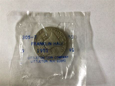 1951 Ben Franklin 1/2 Dollar Coin - Silver