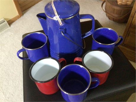 Metal Coffee Pot and Metal Cups for Camping