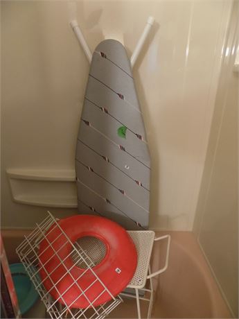 Iron Board, Bath Chair, misc Lot