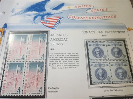 4 pages of Commemorative Stamps in Mint Condition