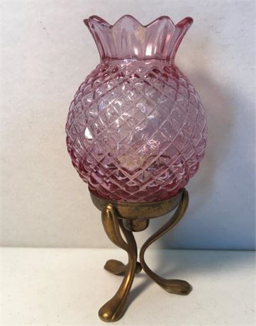 Stickered Fenton Cranberry Candle Shade with Stand