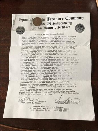 Treasure of the Admiral Gardner Coin with C.O.A.