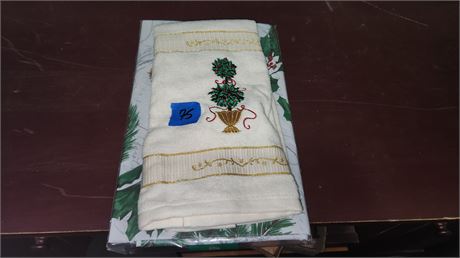 2 Christmas Hand Towels & Tablecloth