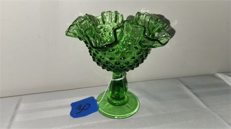 Fenton Emerald Green Ruffled Candy dish 6'