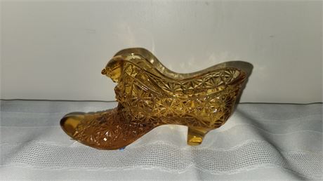 Fenton Amber Glass Daisy Button Cathead Shoe