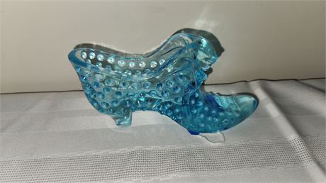 Fenton Blue Opalescent Hobnail Cathead Shoe