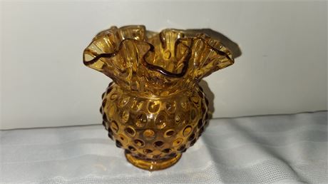 Fenton Amber Hobnail Rose Vase 4"