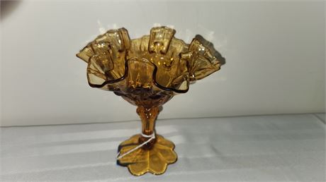 Cabbage Rose Ruffled Amber Candy Dish 6"