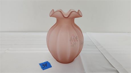 Fenton Pink Ribbed Vase 7"