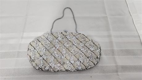 Silver sequin and bead purse