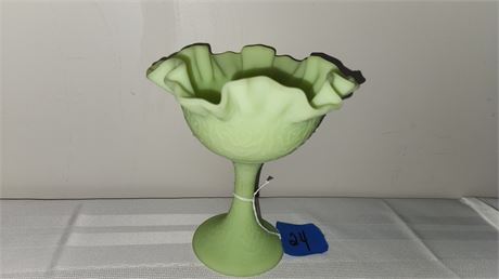 Fenton Green Uranium Glass Pedestal Candy Dish 6"