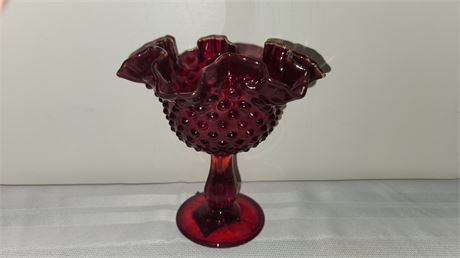 Ruby Red Silver crest Hobnail Pedestal Candy Dish Fenton. 6"