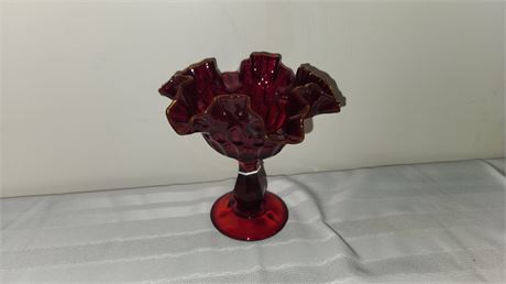 Fenton Thumbprint Ruby Red & Yellow Crest Candy Dish