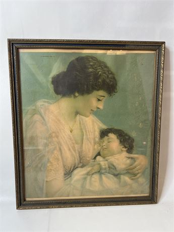 Mother and Child Antique Art Framed