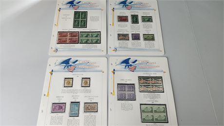 Lot Of 4 Pages Of Commemorative Mint Stamps