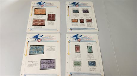 Lot Of 4 Pages Of Commemorative Mint Stamps
