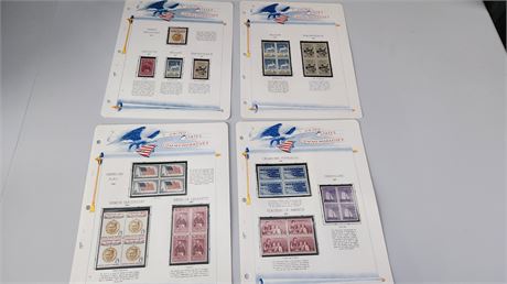 Lot Of 4 Pages Of Commemorative Mint Stamps