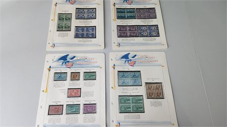 Lot Of 4 Pages Of Commemorative Mint Stamps